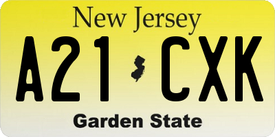 NJ license plate A21CXK