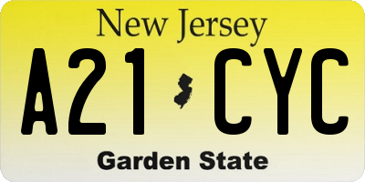 NJ license plate A21CYC