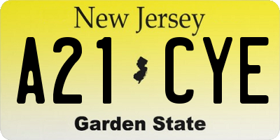 NJ license plate A21CYE