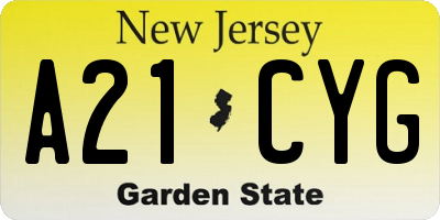 NJ license plate A21CYG