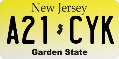 NJ license plate A21CYK