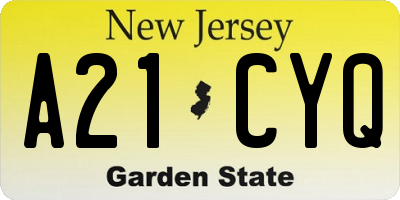 NJ license plate A21CYQ