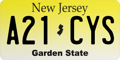 NJ license plate A21CYS