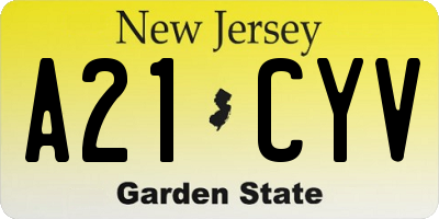 NJ license plate A21CYV