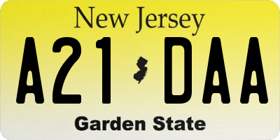 NJ license plate A21DAA