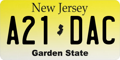 NJ license plate A21DAC
