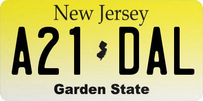 NJ license plate A21DAL