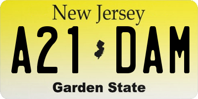 NJ license plate A21DAM
