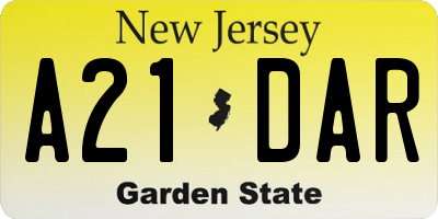 NJ license plate A21DAR