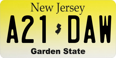 NJ license plate A21DAW