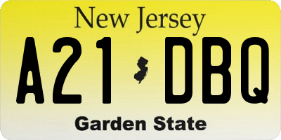 NJ license plate A21DBQ