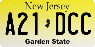 NJ license plate A21DCC