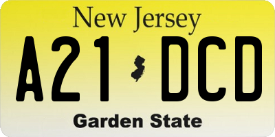 NJ license plate A21DCD