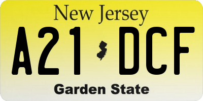 NJ license plate A21DCF