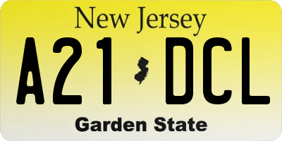 NJ license plate A21DCL
