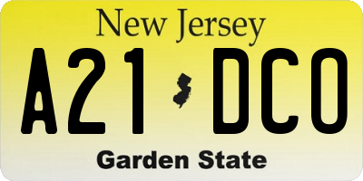 NJ license plate A21DCO