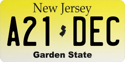 NJ license plate A21DEC