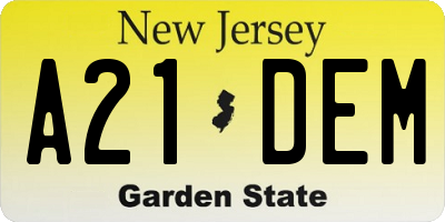 NJ license plate A21DEM
