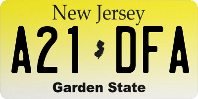 NJ license plate A21DFA