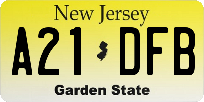 NJ license plate A21DFB