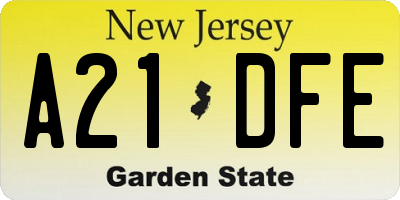 NJ license plate A21DFE