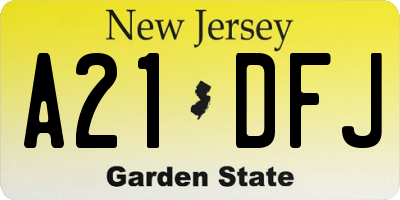 NJ license plate A21DFJ