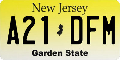 NJ license plate A21DFM