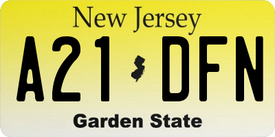 NJ license plate A21DFN