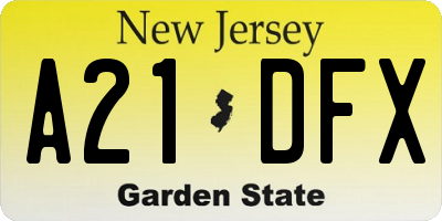 NJ license plate A21DFX