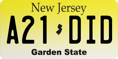 NJ license plate A21DID
