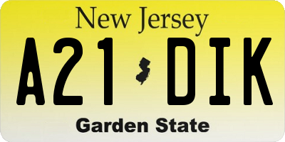 NJ license plate A21DIK