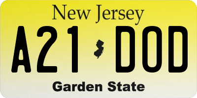 NJ license plate A21DOD