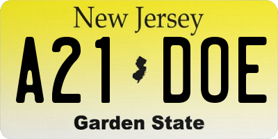 NJ license plate A21DOE