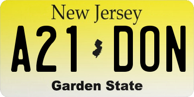 NJ license plate A21DON