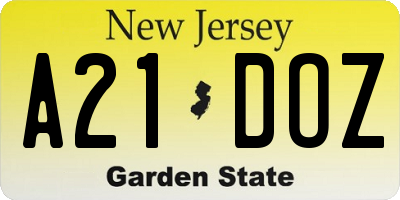 NJ license plate A21DOZ