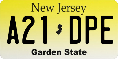 NJ license plate A21DPE