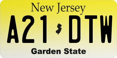NJ license plate A21DTW