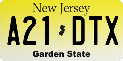 NJ license plate A21DTX