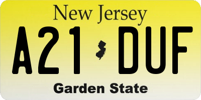 NJ license plate A21DUF