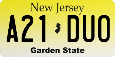 NJ license plate A21DUO