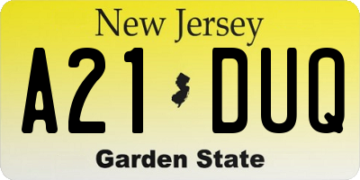 NJ license plate A21DUQ