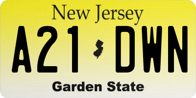NJ license plate A21DWN