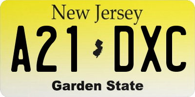 NJ license plate A21DXC