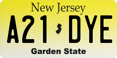 NJ license plate A21DYE