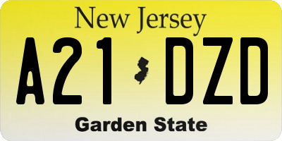 NJ license plate A21DZD