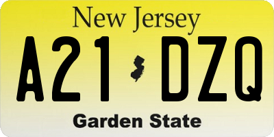 NJ license plate A21DZQ