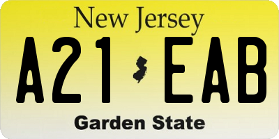NJ license plate A21EAB