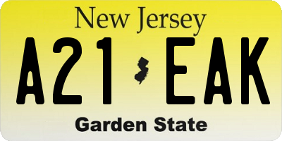 NJ license plate A21EAK