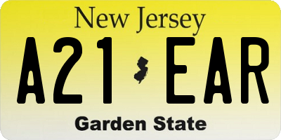 NJ license plate A21EAR