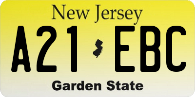 NJ license plate A21EBC
